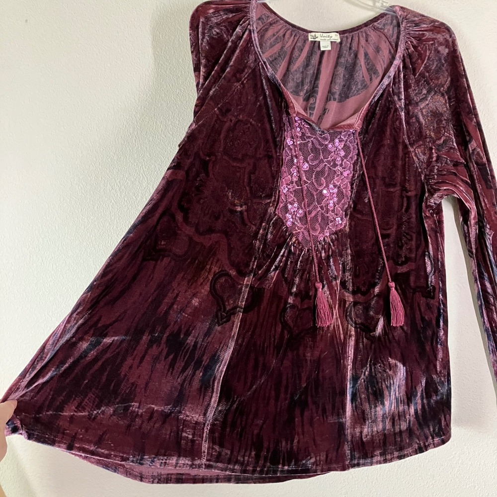 UNITY Velour Babydoll Top 2X Flare Sleeve Y2K Fairy Grunge Whimsigoth Purple - Picture 8 of 10